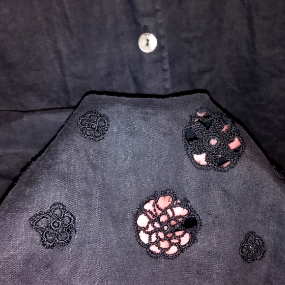 100% Linen Button Down long sleeve Top Black Color Size 1XL - Picture 3 of 9